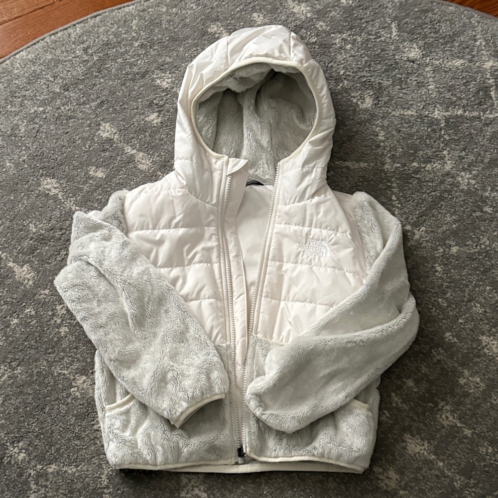 Northface jacket White and Gray Hooded Jacket size 7/8
